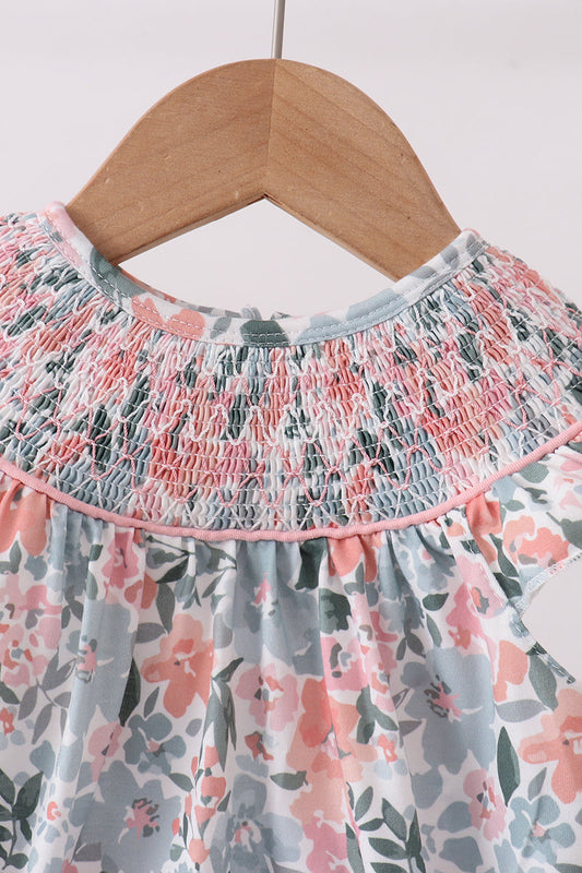 Pink Floral Smocked Bubble
