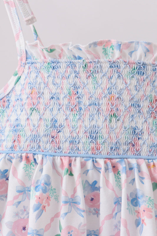 Blue Floral Smocked Bloomer Set