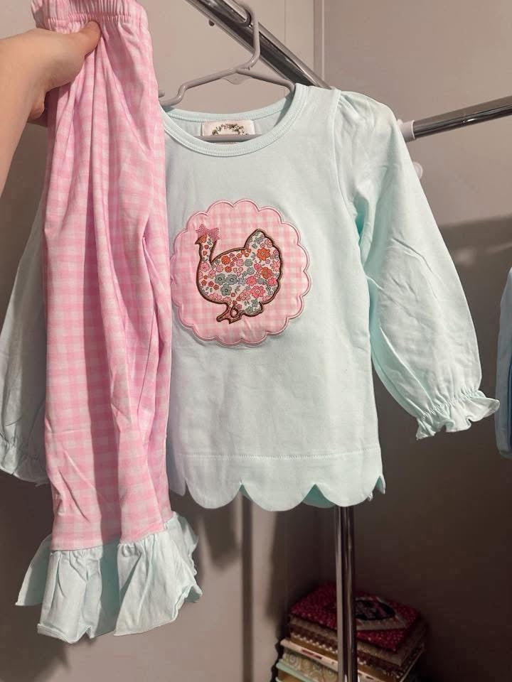 3T girls pink & blue turkey pant set