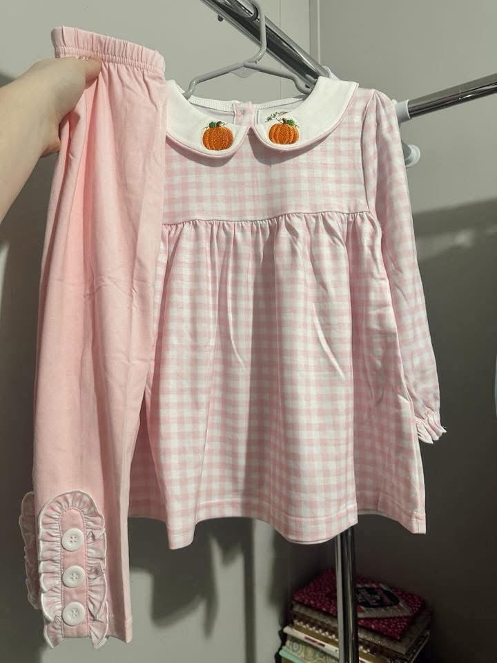 3T girls pink gingham pumpkin pant set
