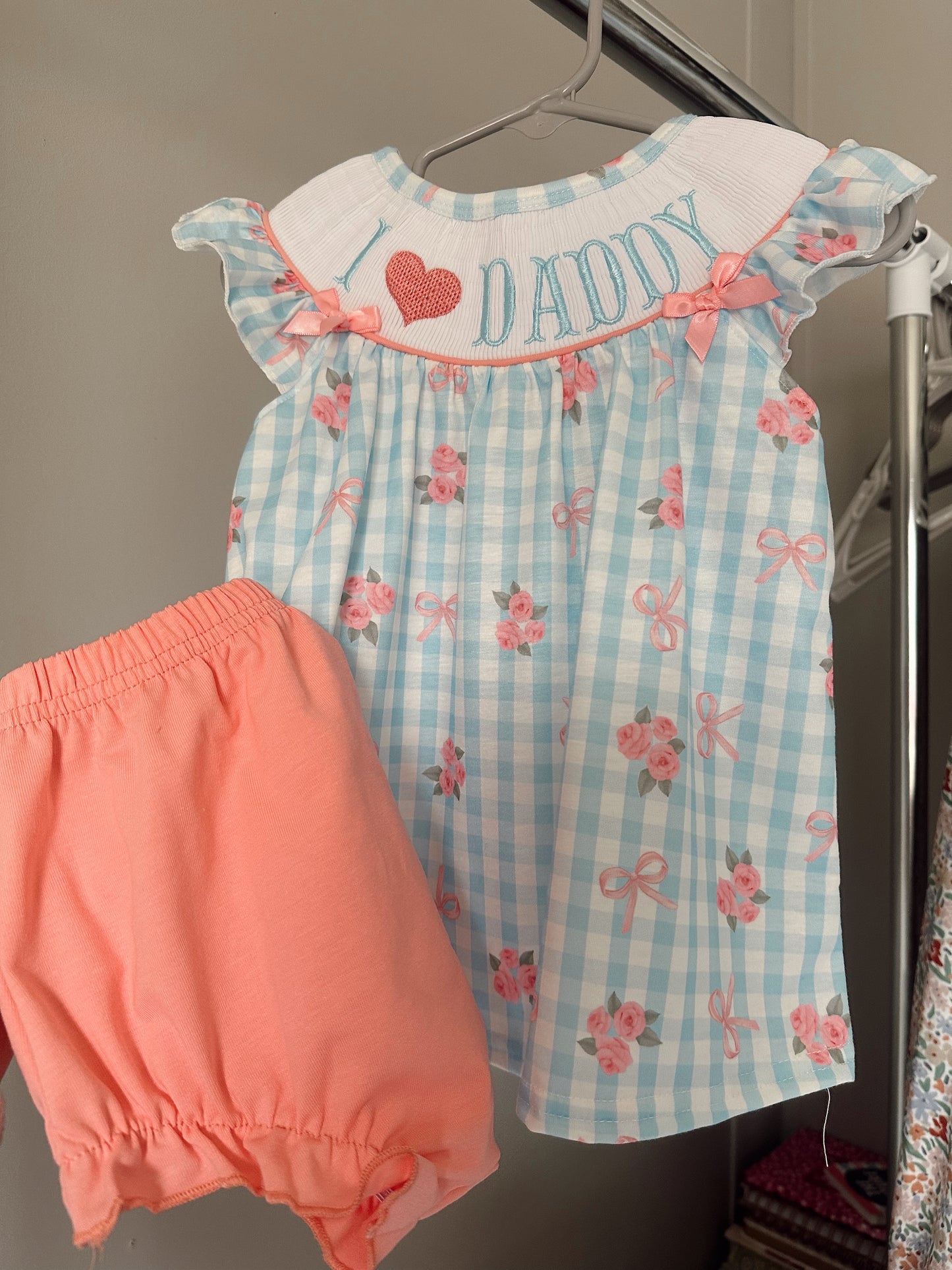 I heart daddy girls machine smocked diaper set