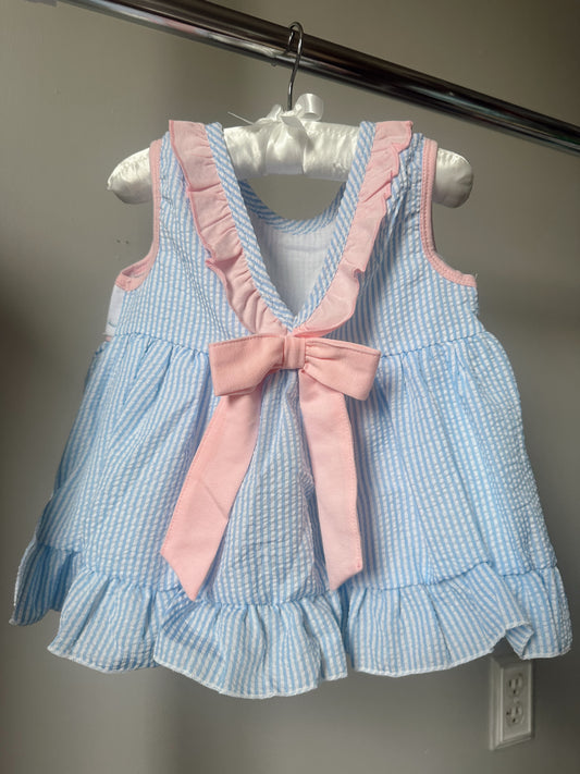 Girls blue crab embroidery seersucker short set
