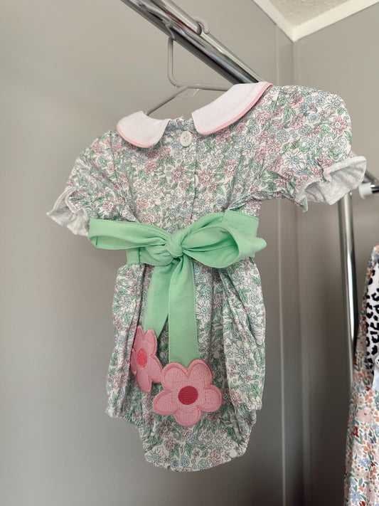 girls floral tie back collared bubble