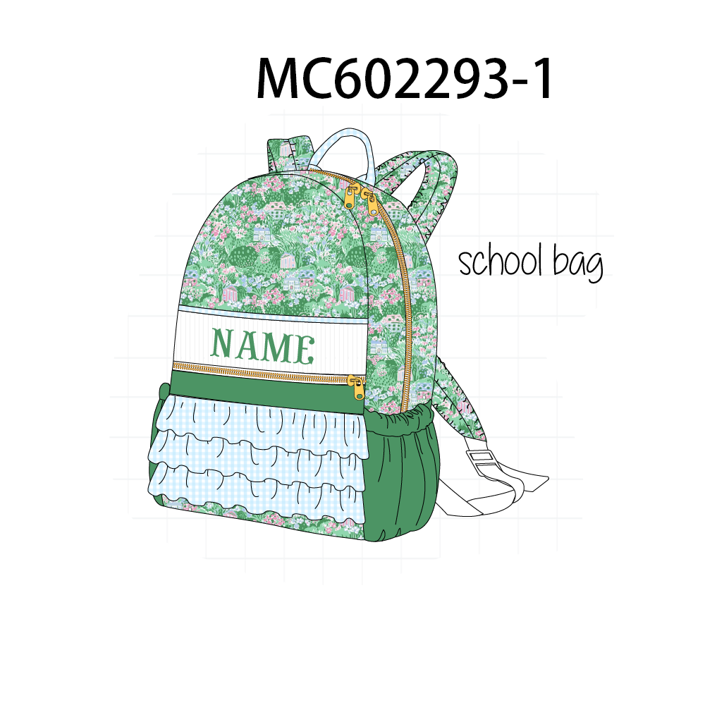 PO81 Green house floral print monogram embroidery backpack - closing 2/16 - ETA July