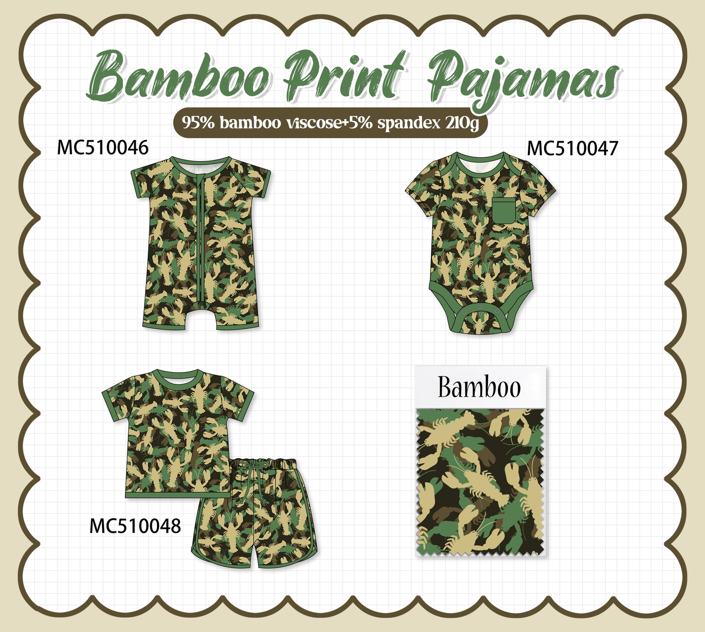PO69 Green lobster print bamboo collection- closing 10/27 - eta early march