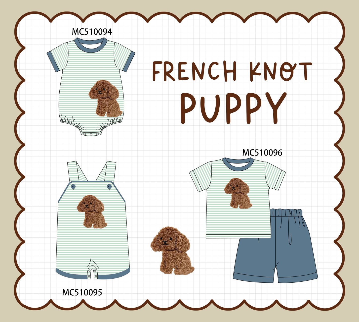PO69 Green stripe puppy french knot collection- closing 10/27 - eta early march