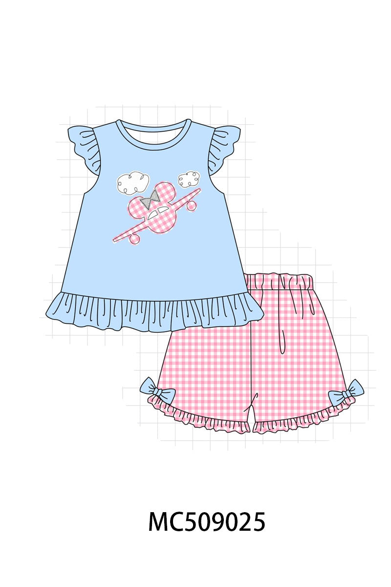 PO65 Blue character plane applique gingham collection - closing 9/15- ETA late January
