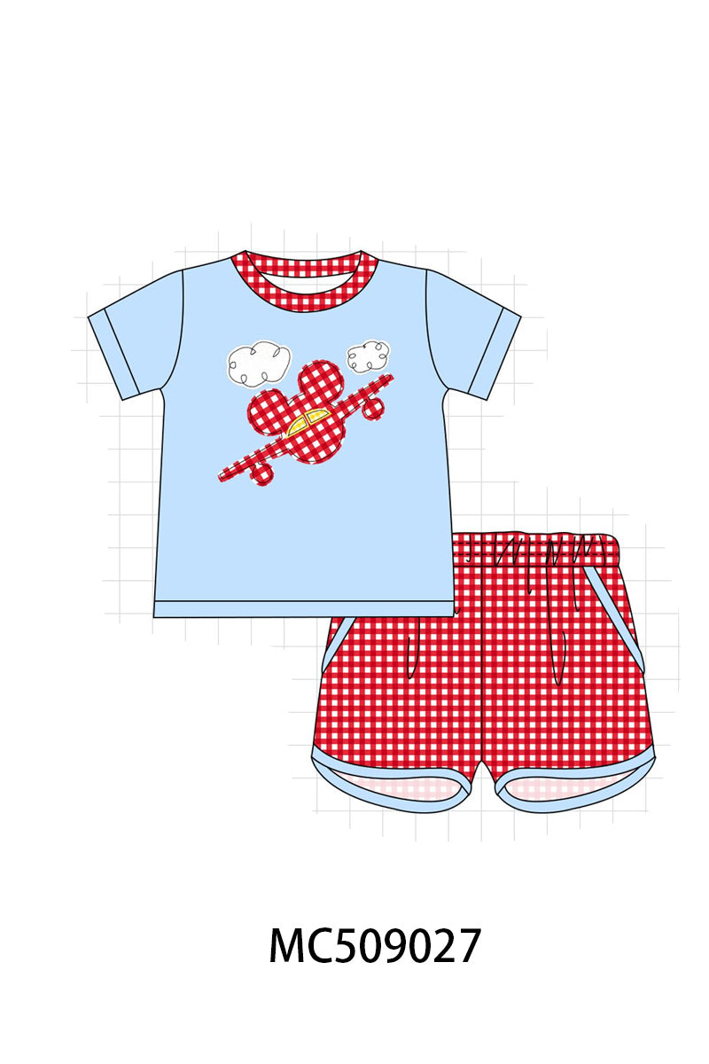 PO65 Blue character plane applique gingham collection - closing 9/15- ETA late January