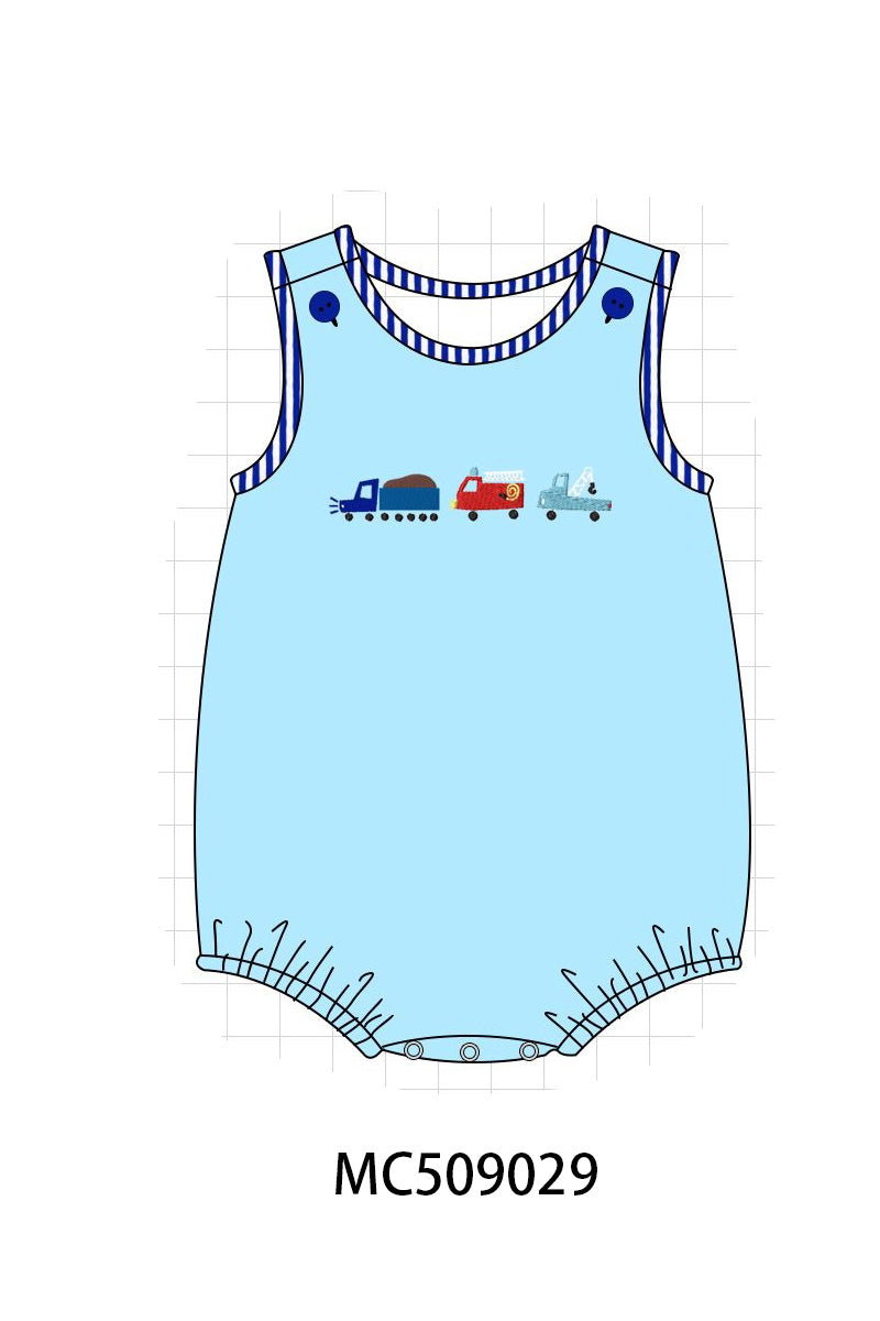 PO65 Blue truck embroidery seersucker stripe collection - closing 9/15- ETA late January