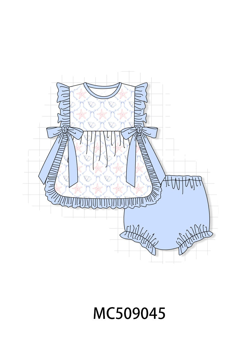 PO65 Blue starfish shell print ruffle collection - closing 9/15- ETA late January