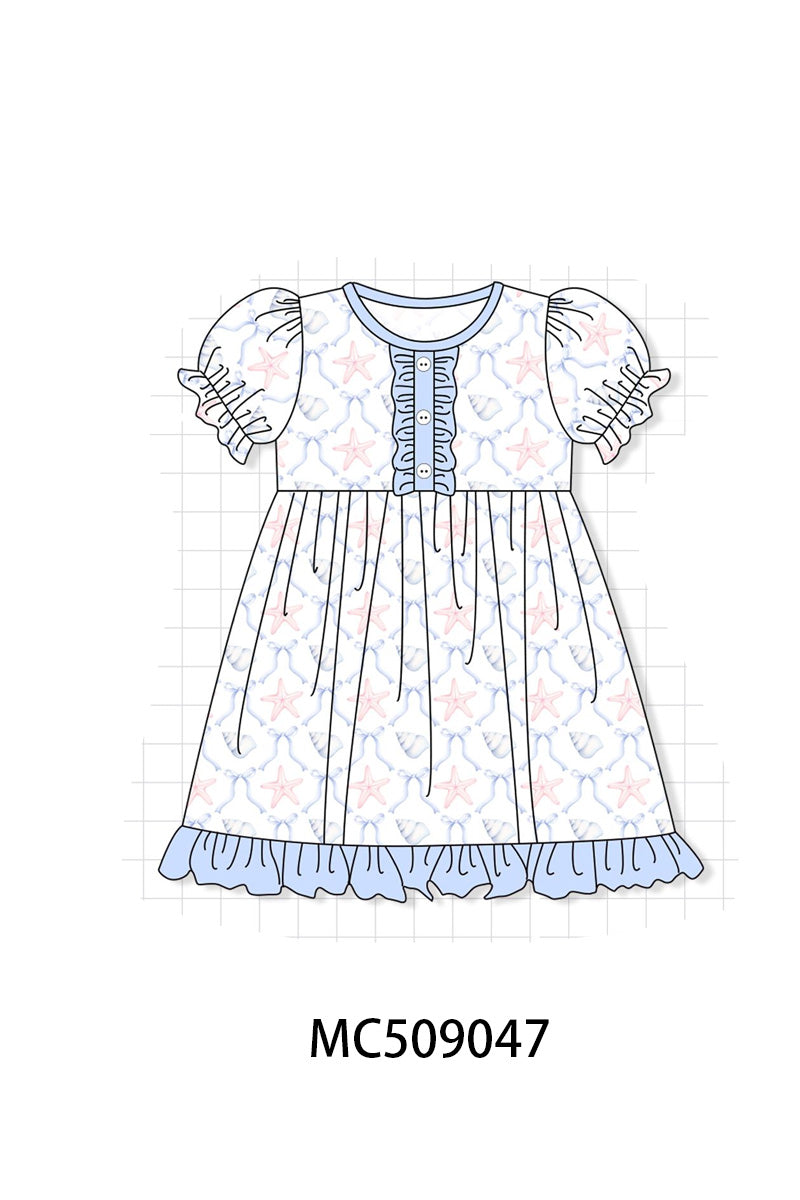 PO65 Blue starfish shell print ruffle collection - closing 9/15- ETA late January