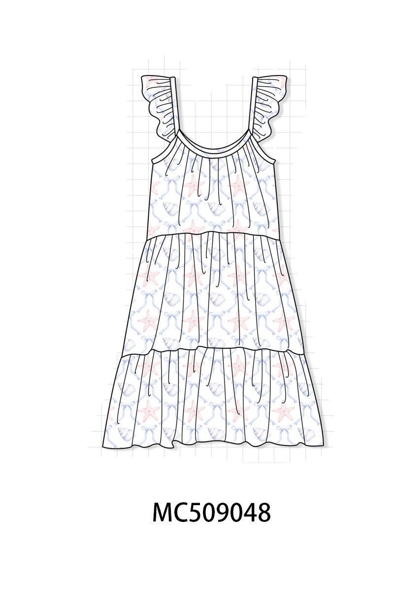 PO65 Blue starfish shell print ruffle collection - closing 9/15- ETA late January