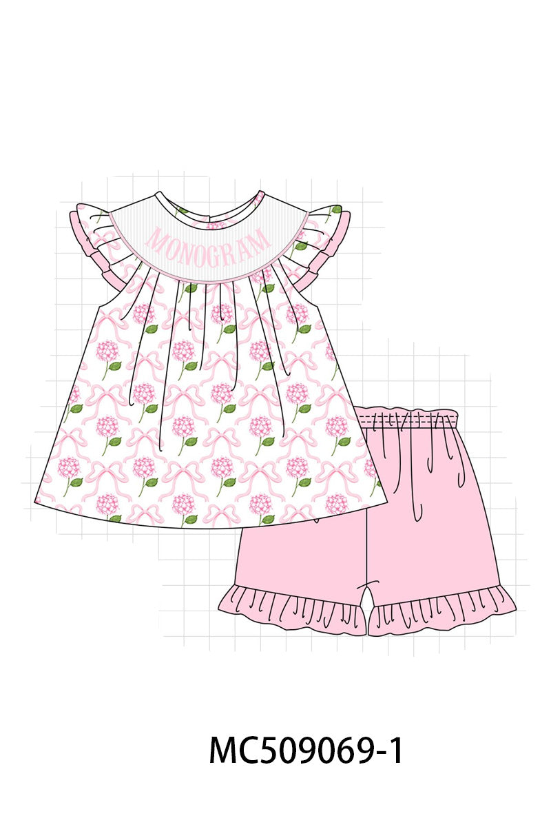 PO65 Pink bow hydrangea monogram smocked collection - closing 9/15- ETA late January