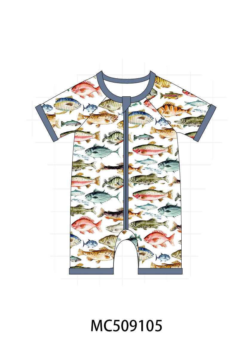 PO65 Navy fish print bamboo collection - closing 9/15- ETA late January