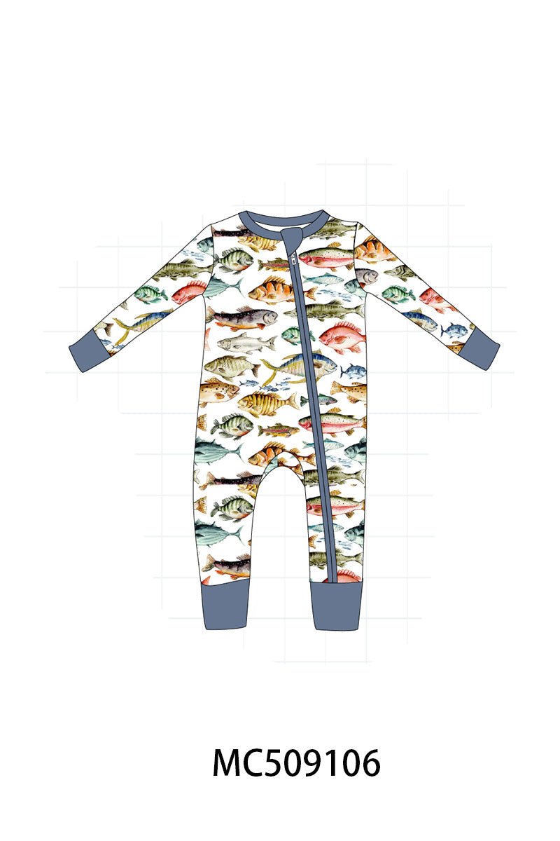 PO65 Navy fish print bamboo collection - closing 9/15- ETA late January