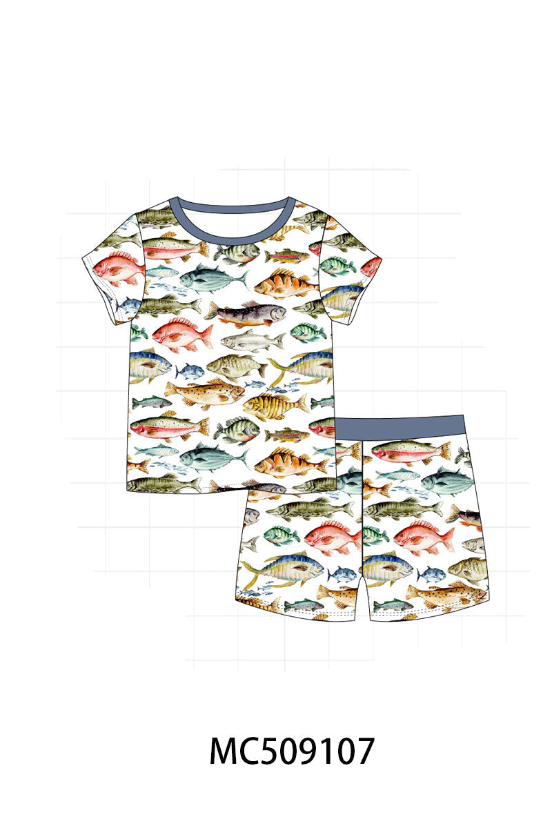 PO65 Navy fish print bamboo collection - closing 9/15- ETA late January