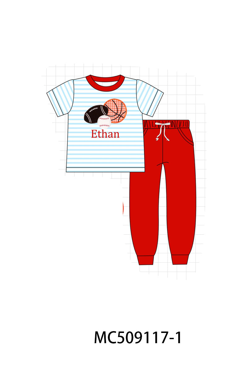 PO65 Red stripe sports ball monogram embroidery collection - closing 9/15- ETA late January