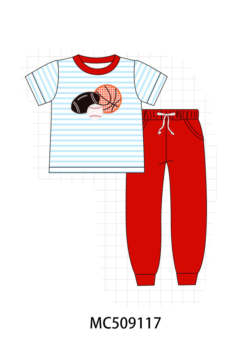 PO65 Red stripe sports ball applique collection - closing 9/15- ETA late January