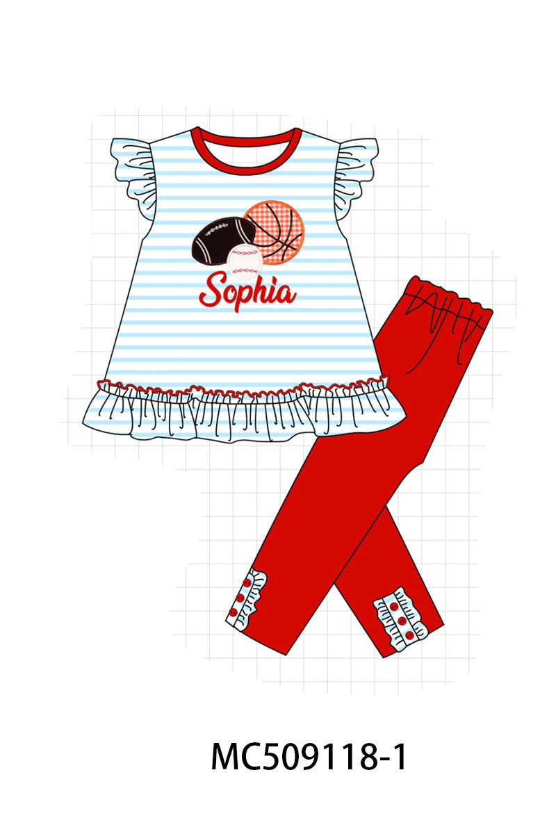 PO65 Red stripe sports ball monogram embroidery collection - closing 9/15- ETA late January