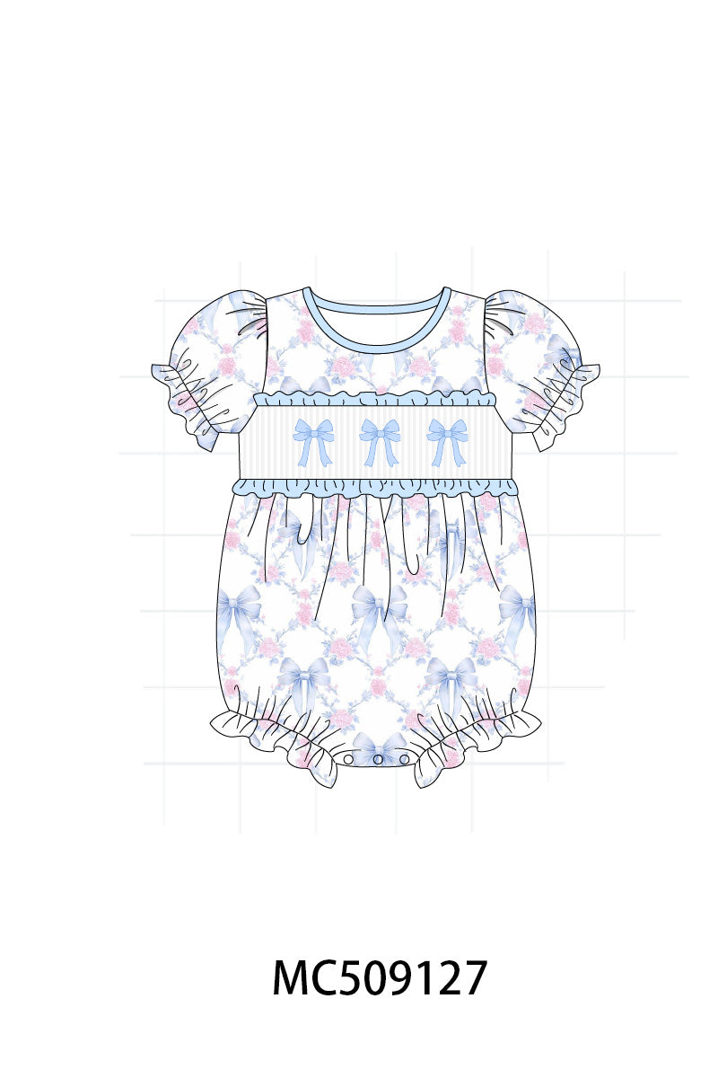 PO65 Blue bow floral smocked ruffle collection - closing 9/15- ETA late January