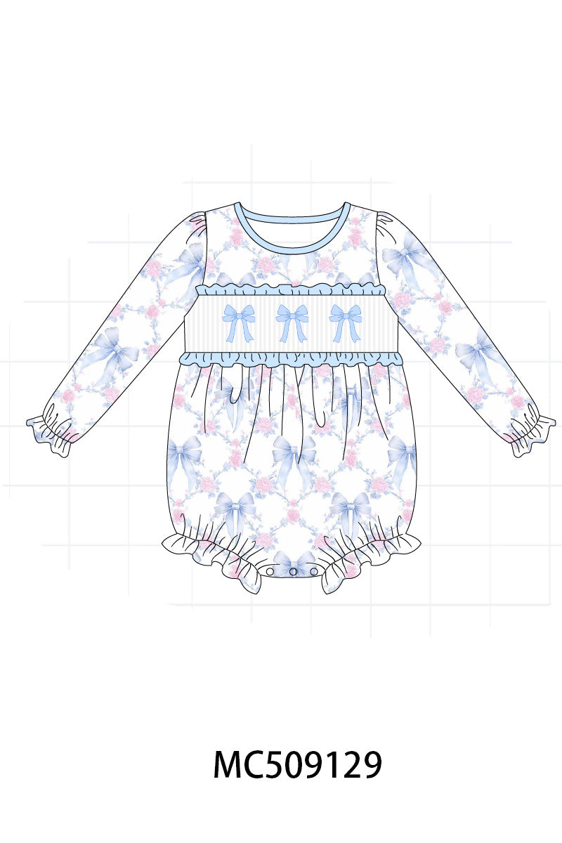 PO65 Blue bow floral smocked ruffle collection - closing 9/15- ETA late January