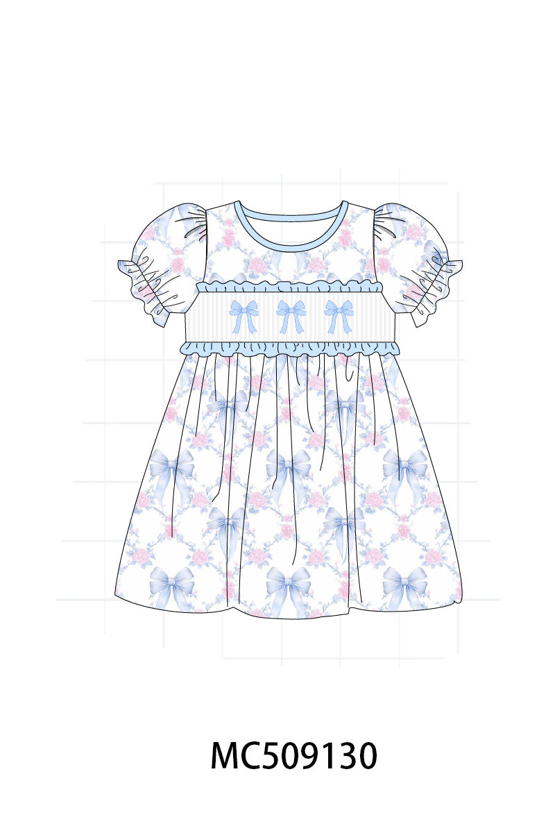 PO65 Blue bow floral smocked ruffle collection - closing 9/15- ETA late January