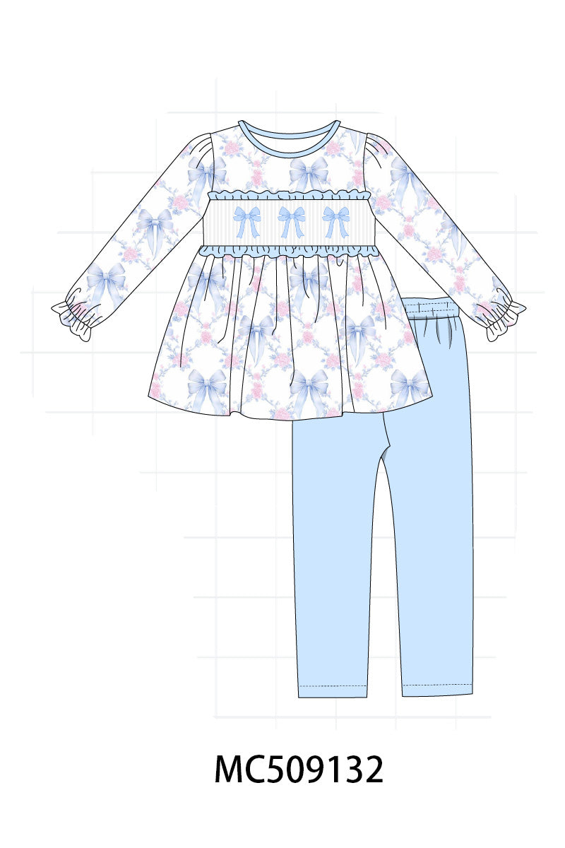 PO65 Blue bow floral smocked ruffle collection - closing 9/15- ETA late January