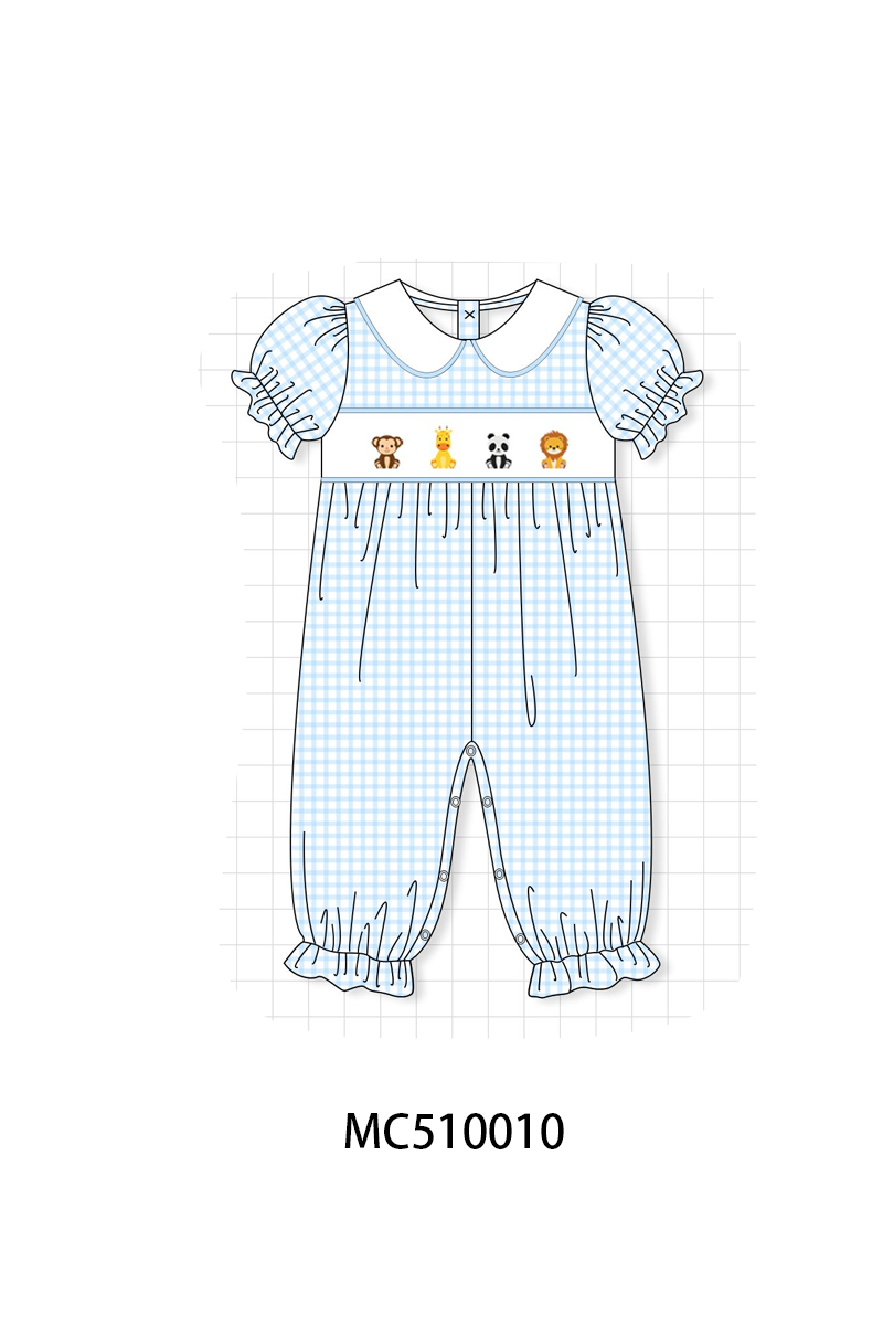 PO69 Blue zoo animal embroidery gingham collection- closing 10/27 - eta early march