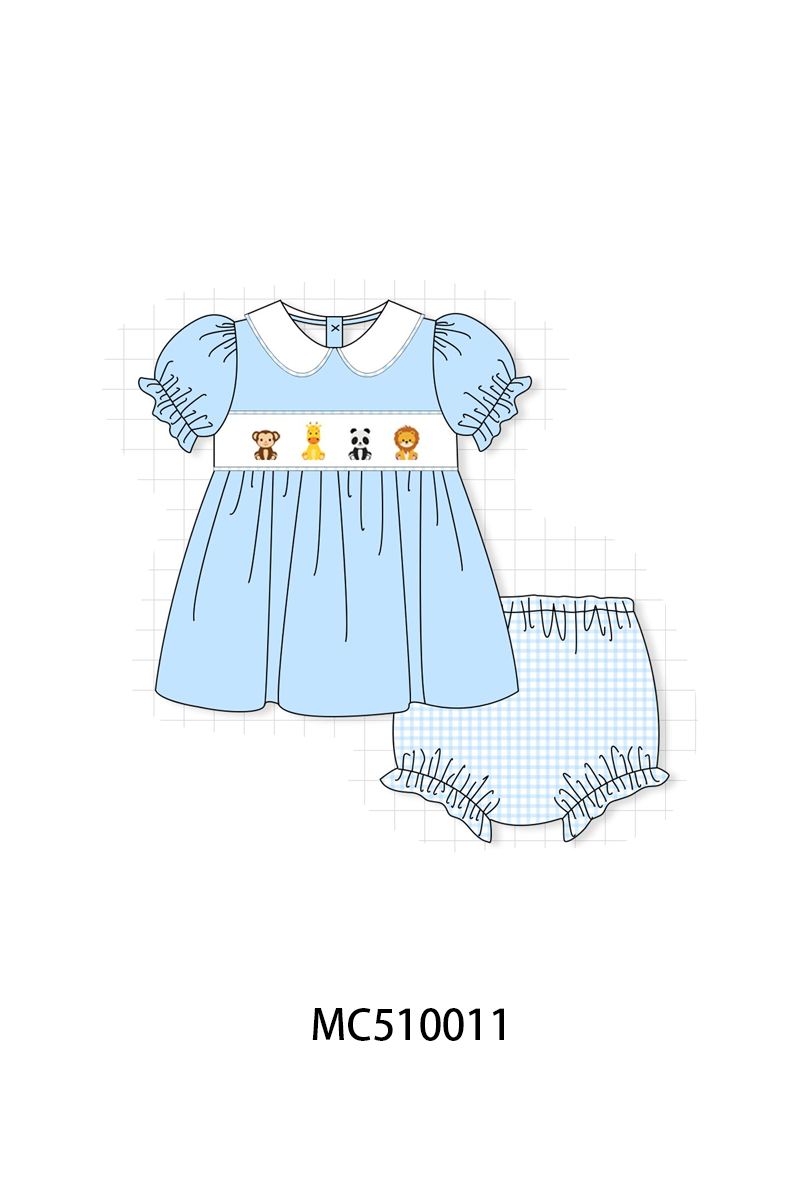 PO69 Blue zoo animal embroidery gingham collection- closing 10/27 - eta early march