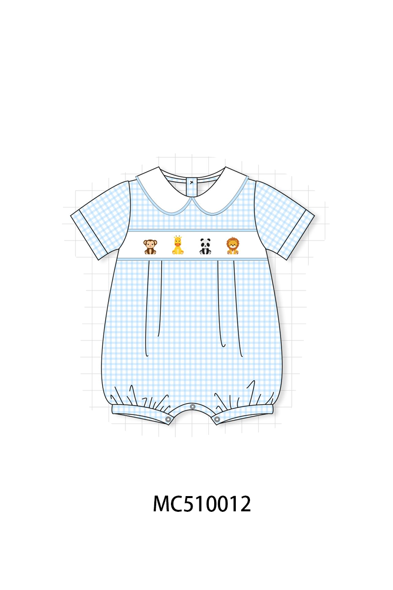 PO69 Blue zoo animal embroidery gingham collection- closing 10/27 - eta early march