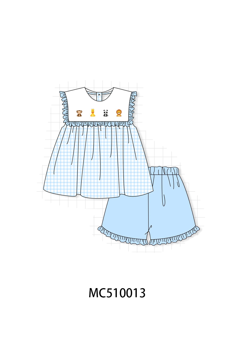 PO69 Blue zoo animal embroidery gingham collection- closing 10/27 - eta early march