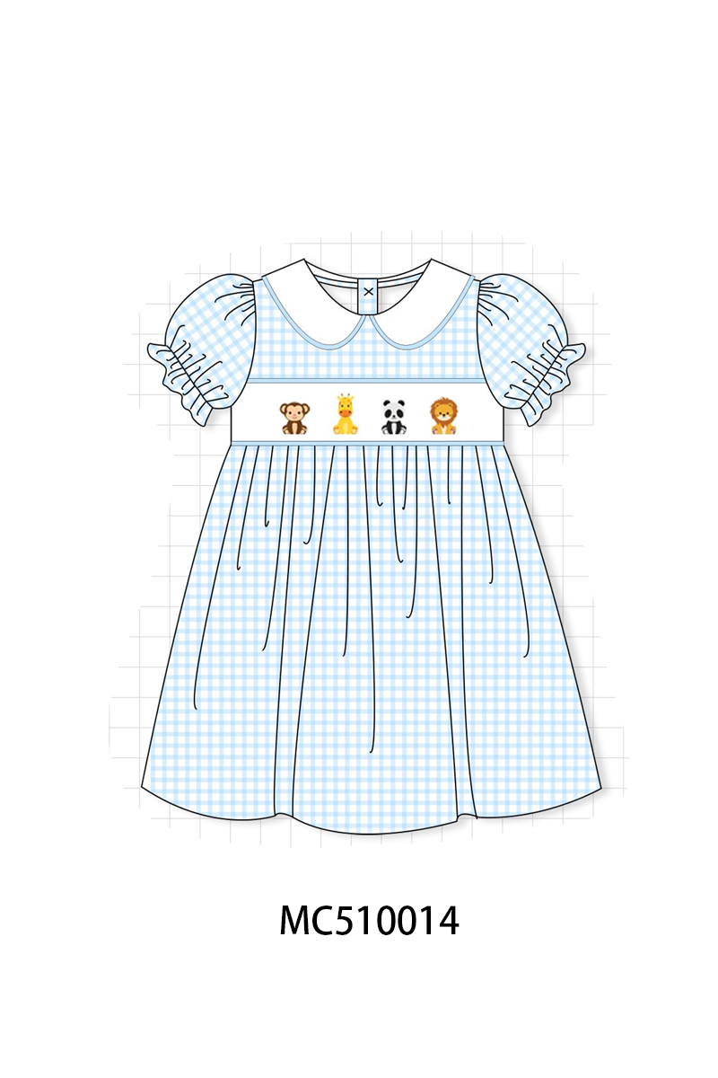 PO69 Blue zoo animal embroidery gingham collection- closing 10/27 - eta early march