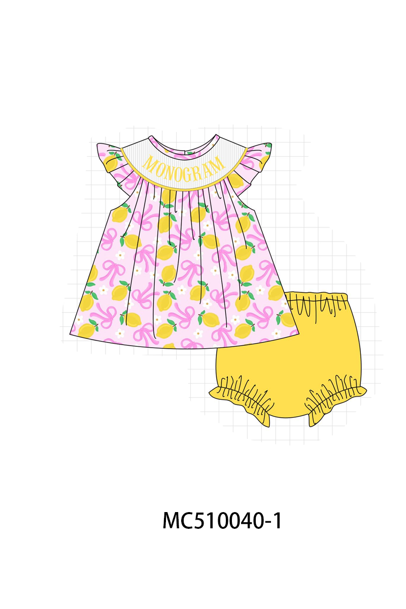 PO69 Purple bow lemon monogram smocked collection- closing 10/27 - eta early march