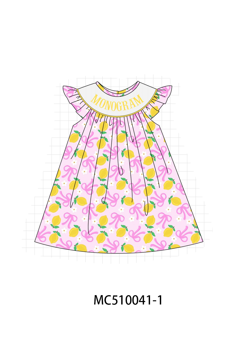 PO69 Purple bow lemon monogram smocked collection- closing 10/27 - eta early march