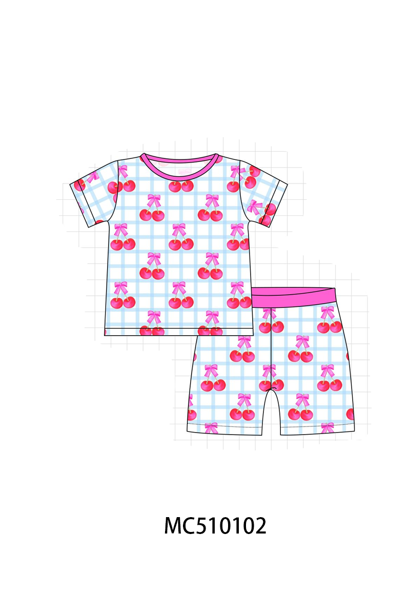 PO69 Pink cherry print plaid bamboo pajama collection- closing 10/27 - eta early march