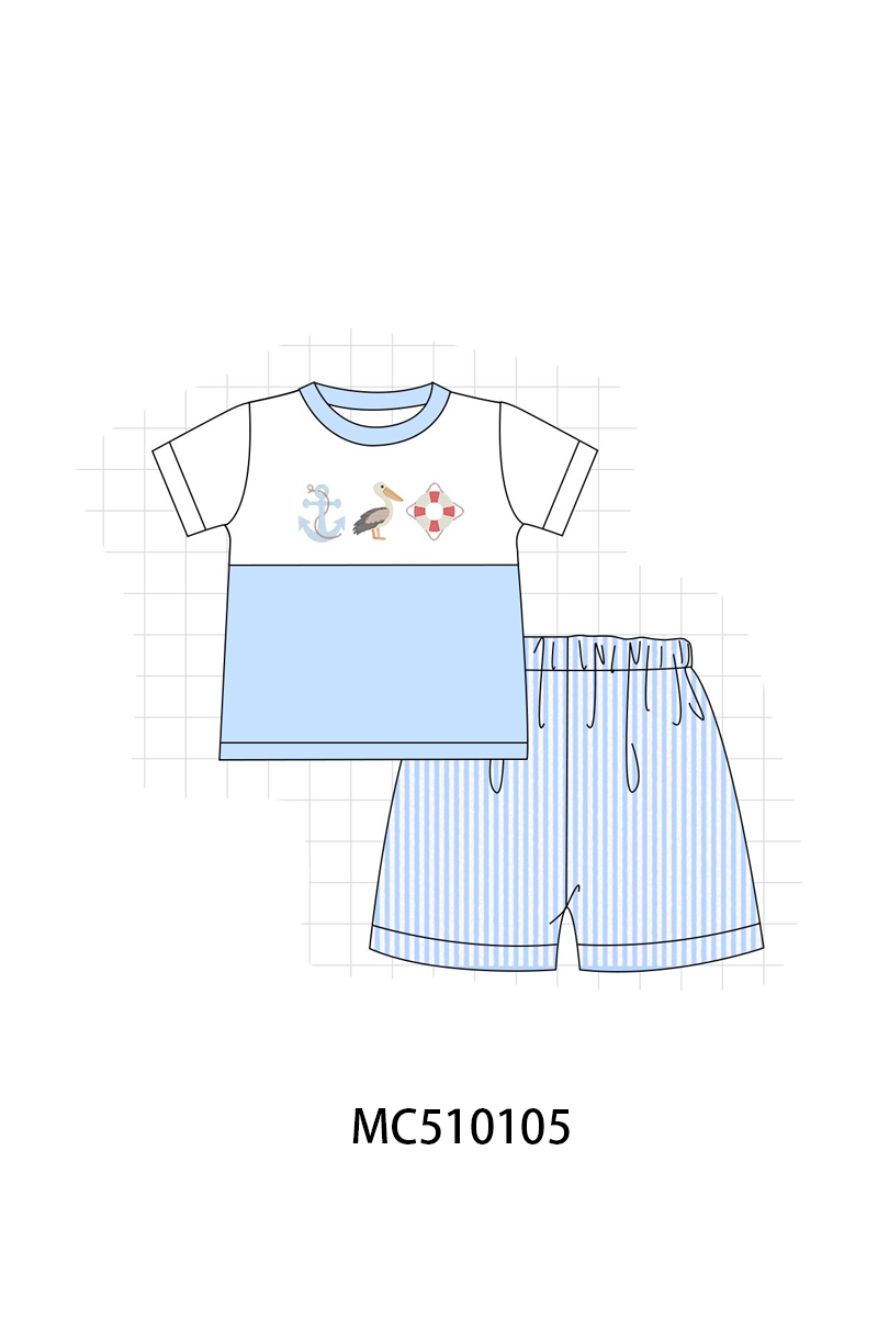 PO69 Blue nautical trio embroidery stripe collection- closing 10/27 - eta early march