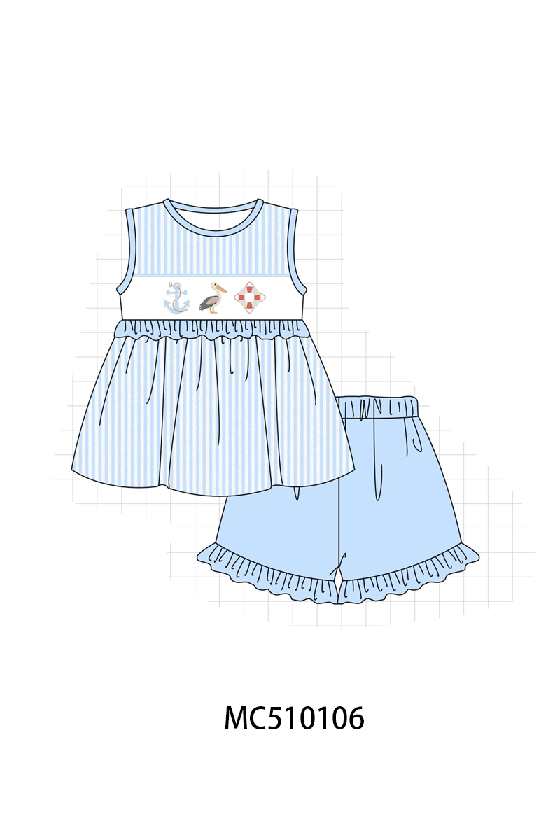 PO69 Blue nautical trio embroidery stripe collection- closing 10/27 - eta early march