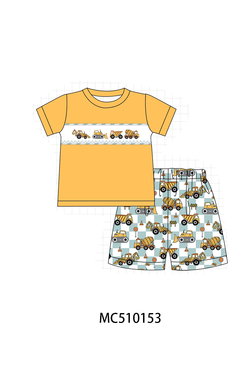 PO69 Construction vehicle embroidery checkered collection- closing 10/27 - eta early march