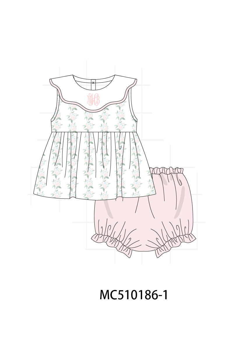 PO69 Pink monogram embroidery floral ruffle collection- closing 10/27 - eta early march