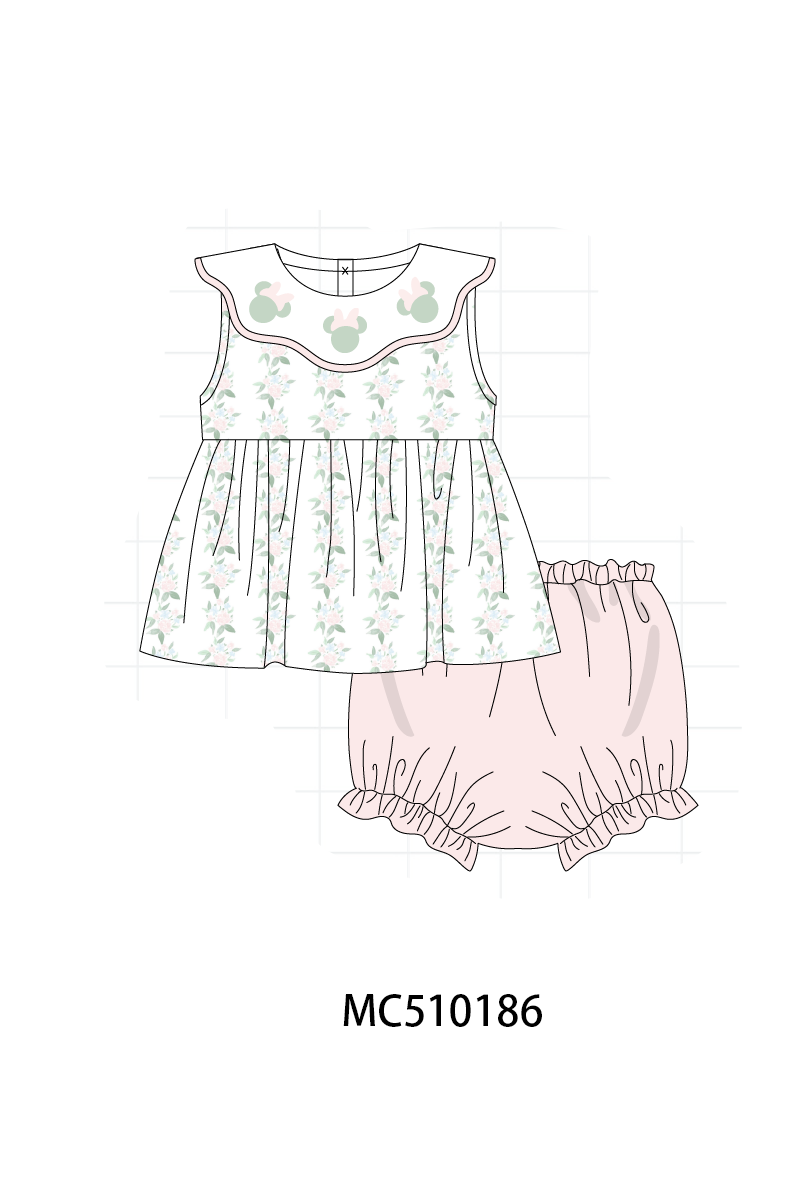 PO69 Pink character applique floral ruffle collection- closing 10/27 - eta early march