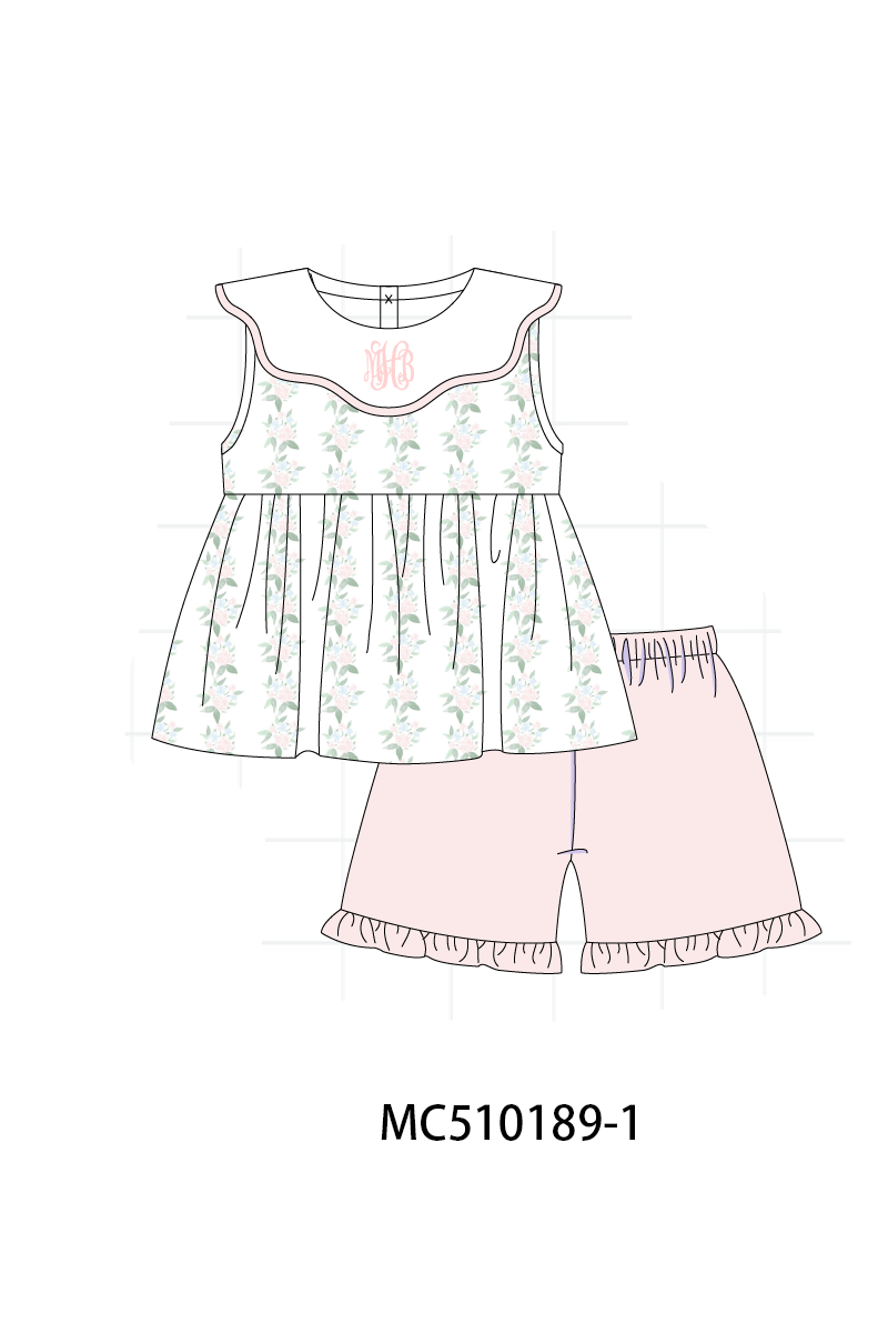 PO69 Pink monogram embroidery floral ruffle collection- closing 10/27 - eta early march