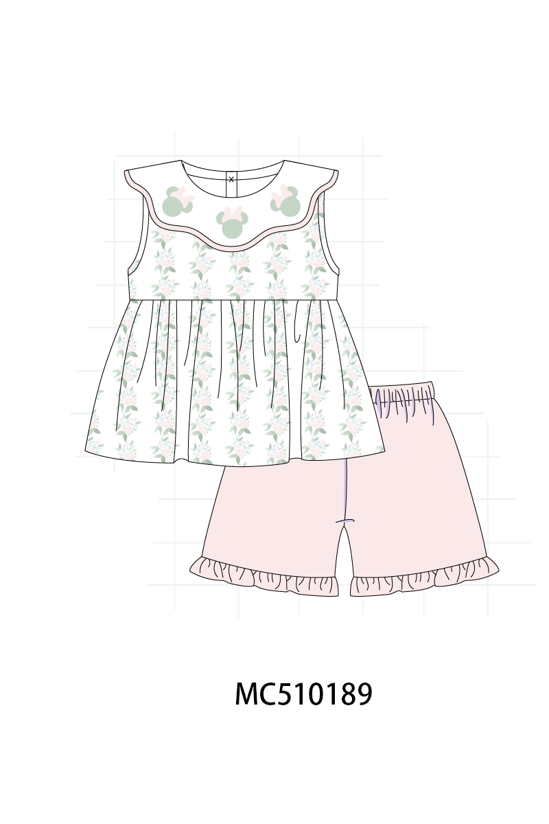 PO69 Pink character applique floral ruffle collection- closing 10/27 - eta early march