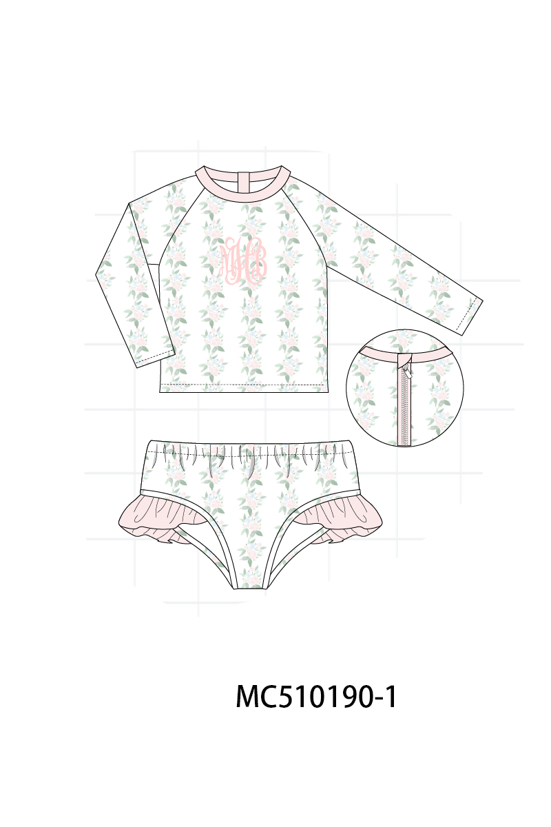 PO69 Pink monogram embroidery floral ruffle collection- closing 10/27 - eta early march