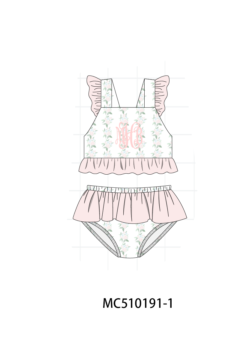 PO69 Pink monogram embroidery floral ruffle collection- closing 10/27 - eta early march