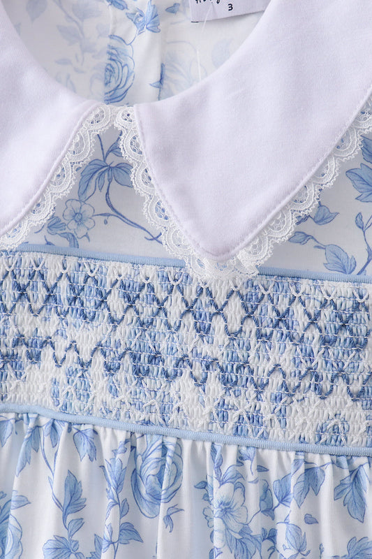 Blue rose smocked dress