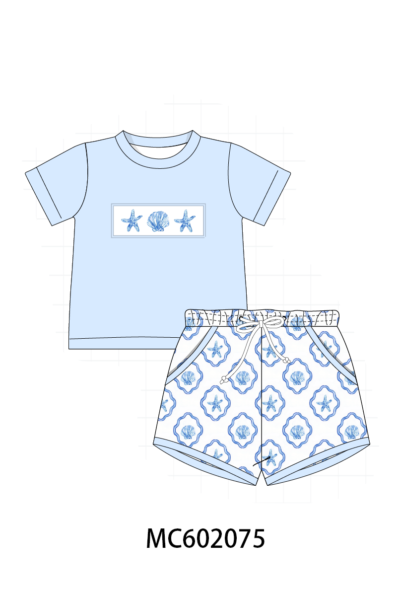 PO81 Blue shells bow embroidery collection - closing 2/16 - ETA July