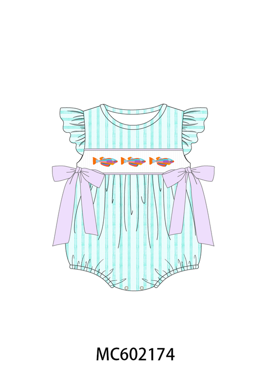 PO81 Mint neon tetra fish embroidery stripe ruffle collection - closing 2/16 - ETA July