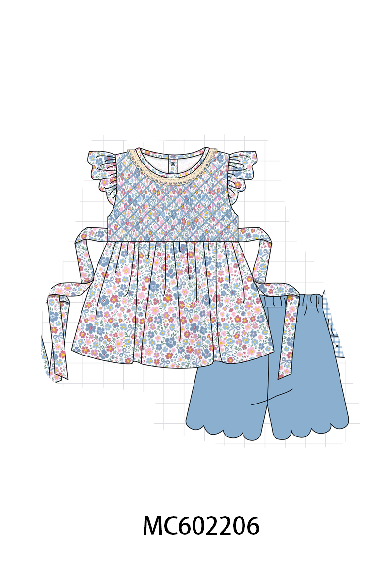 PO81 Blue floral smocked bow collection - closing 2/16 - ETA July