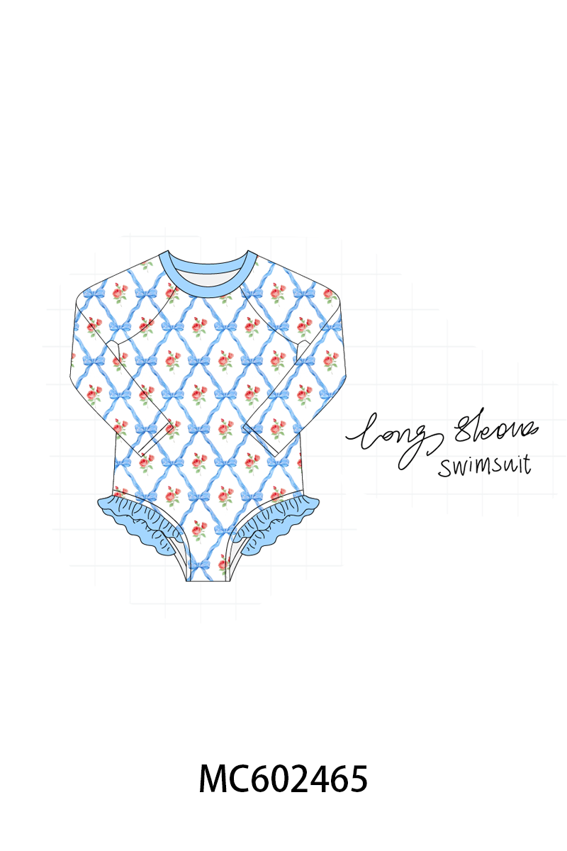 PO82 Blue bow rose print ruffle collection - closing 3/2 - ETA July