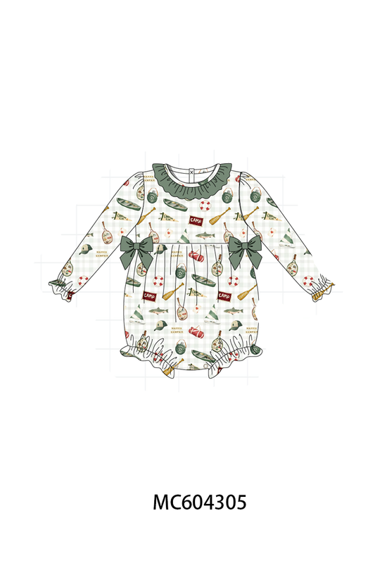 PO86 Green camping print ruffle collection - closing 4/13 - ETA early September